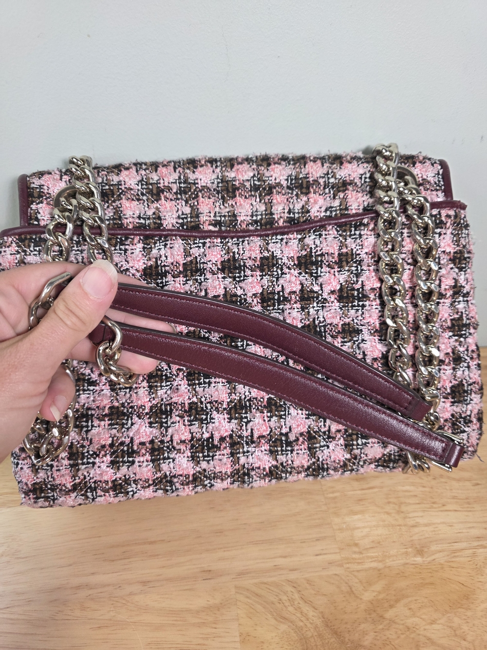 EUC Kate Spade Pink Tweed Chain Shoulder Bag - Picture 5 of 10